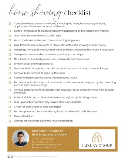 Home Showing Checklist