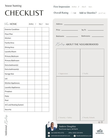 House Hunting Checklist