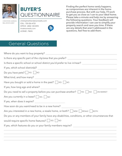 Buyer\'s Questionnaire