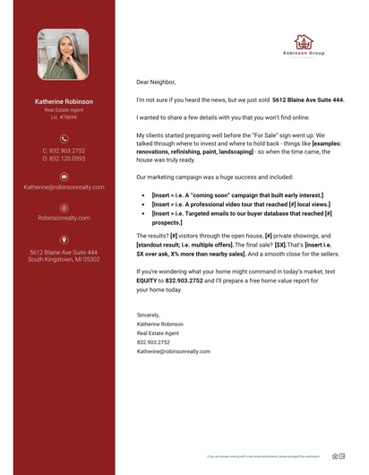 Vanessa Reilly\'s Just Sold Letter